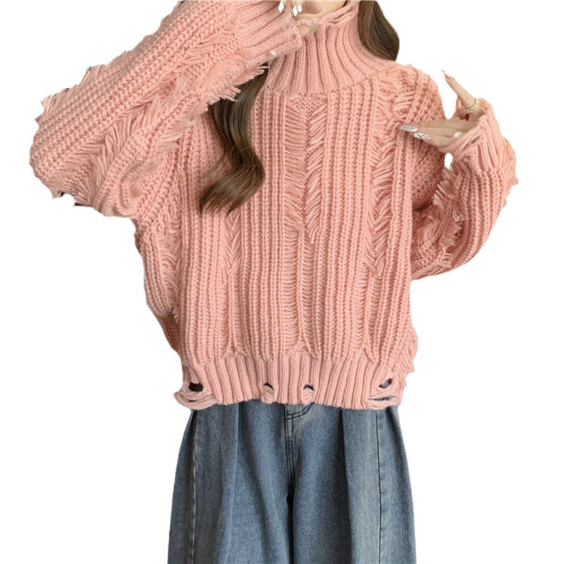 Pull féminin tendance avec motif en tricot structuré et col montant Chic und Stil