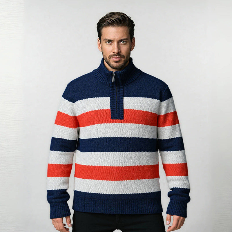 Pull en tricot pour hommes avec col haut et fermeture éclair innovante Chic und Stil