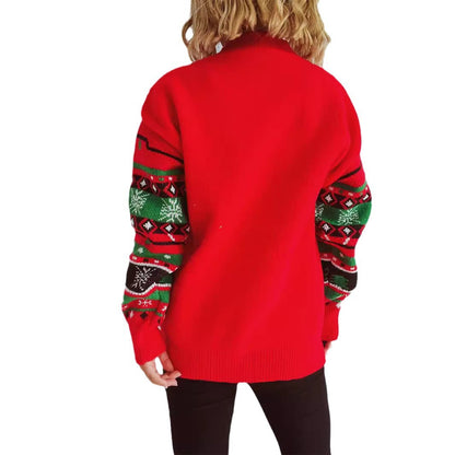Pull femme festive avec design de renne de Noël et couleurs vives Chic und Stil