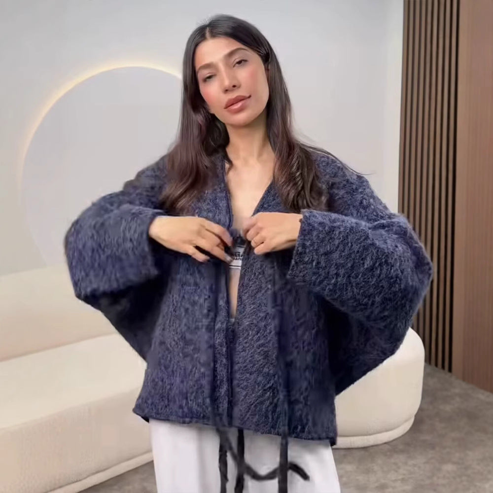 Ladies soft pullover with trendy knot belt Chic and Style