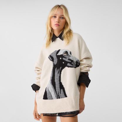 Pull oversized femme avec un motif de chien unique Chic und Stil