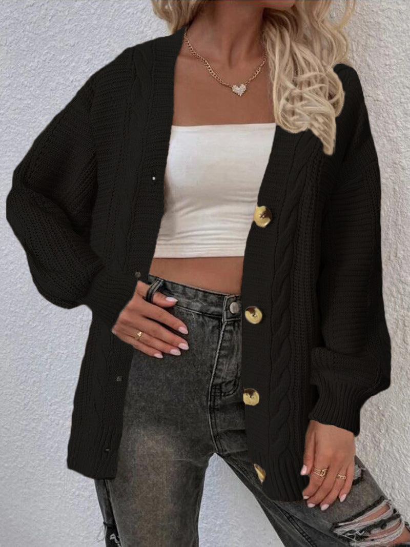 Dames gros tricot cardigan avec détails de boutons et motif en torsades Chic und Stil