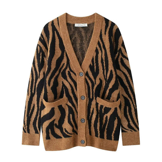 Dames gros pull cardigan avec motif animal Chic und Stil