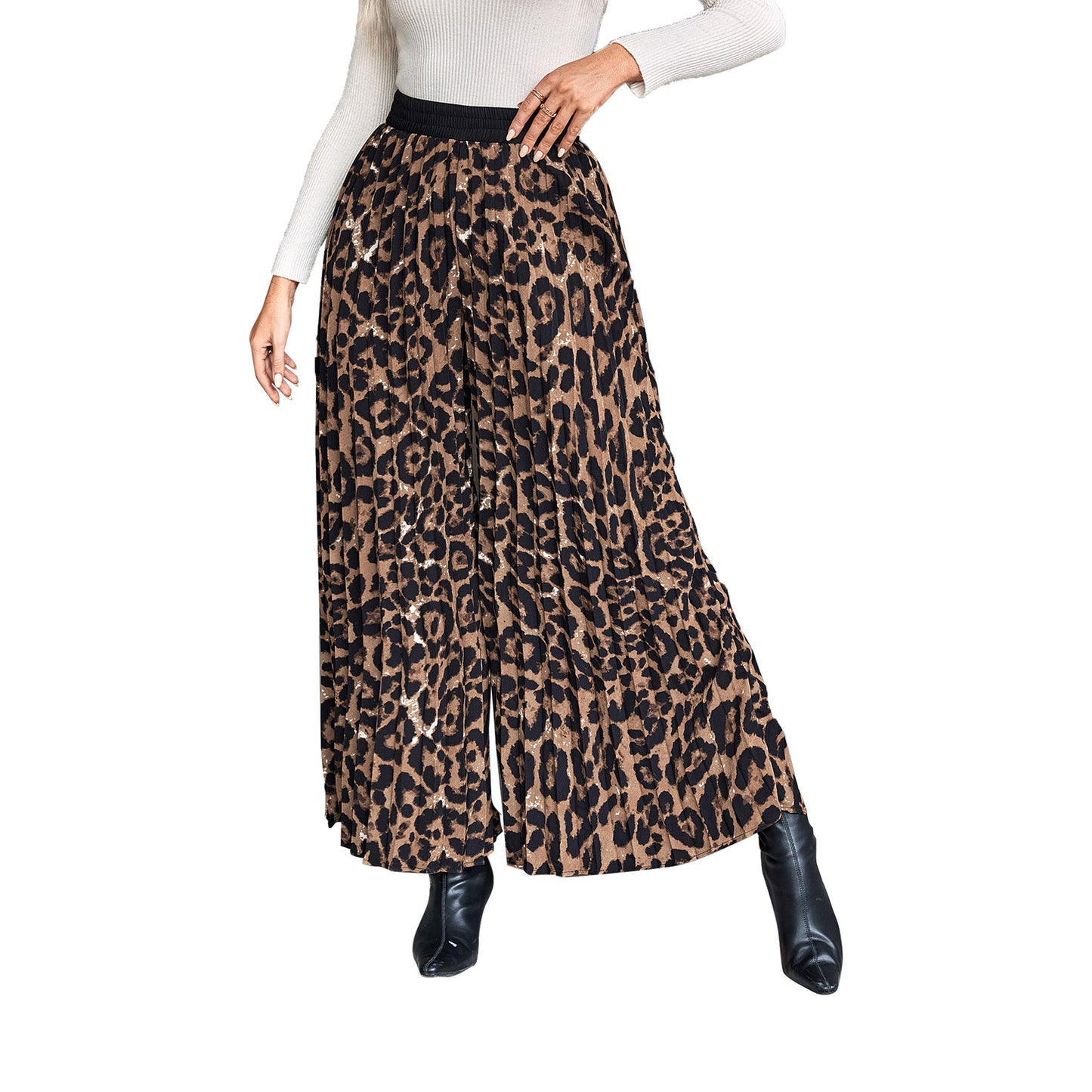 Wide leopard pants for women with elastic waistband and elegant cut Chic und Stil