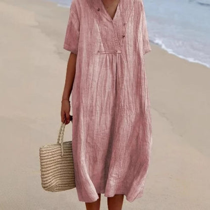 Robe midi décontractée pour dames avec décolleté en V et coupe ample Chic und Stil