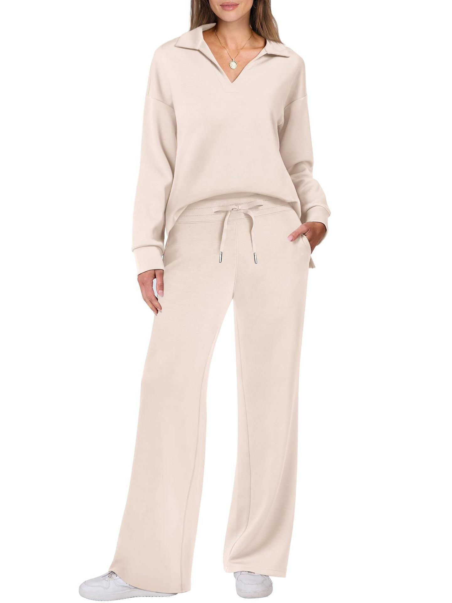 Dames ensemble décontracté avec grand col et pantalon ample confortable Chic und Stil