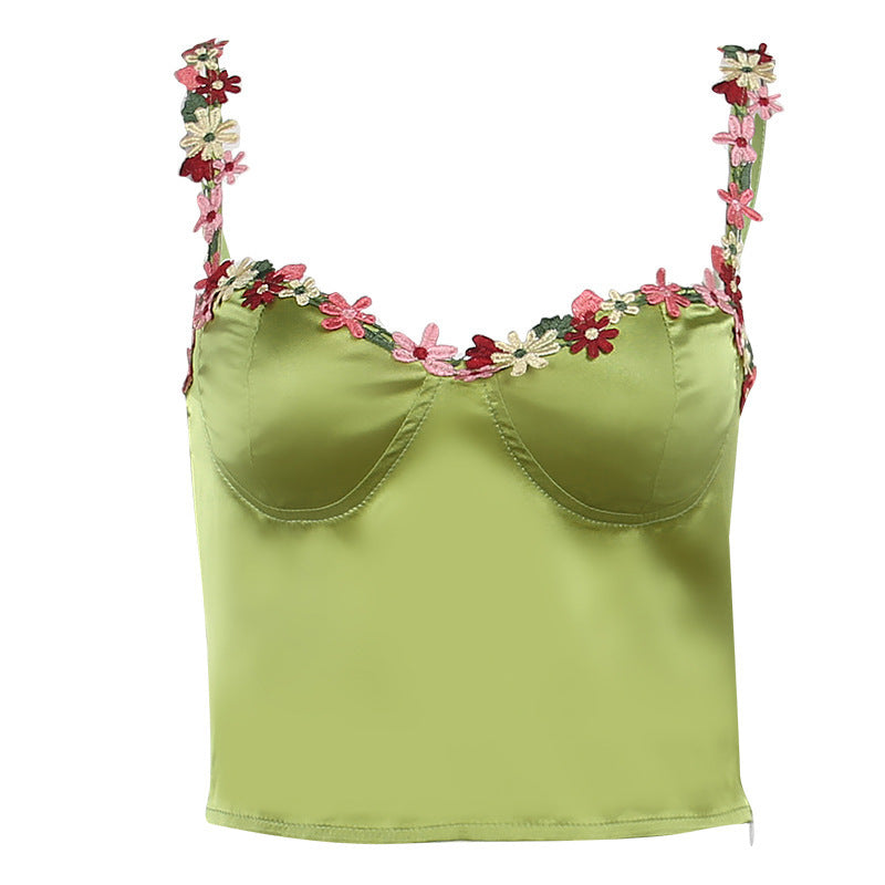 Dames crop top orné de fleurs Chic und Stil