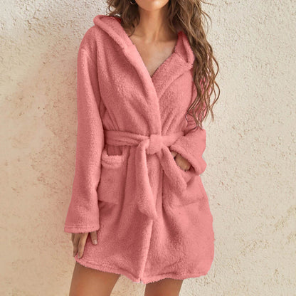 Ladies Cozy Robe with Hood and Practical Pockets Chic and Style
