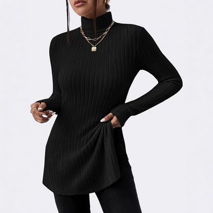Dames pull à col roulé tendance avec une structure côtelée recherchée Chic und Stil