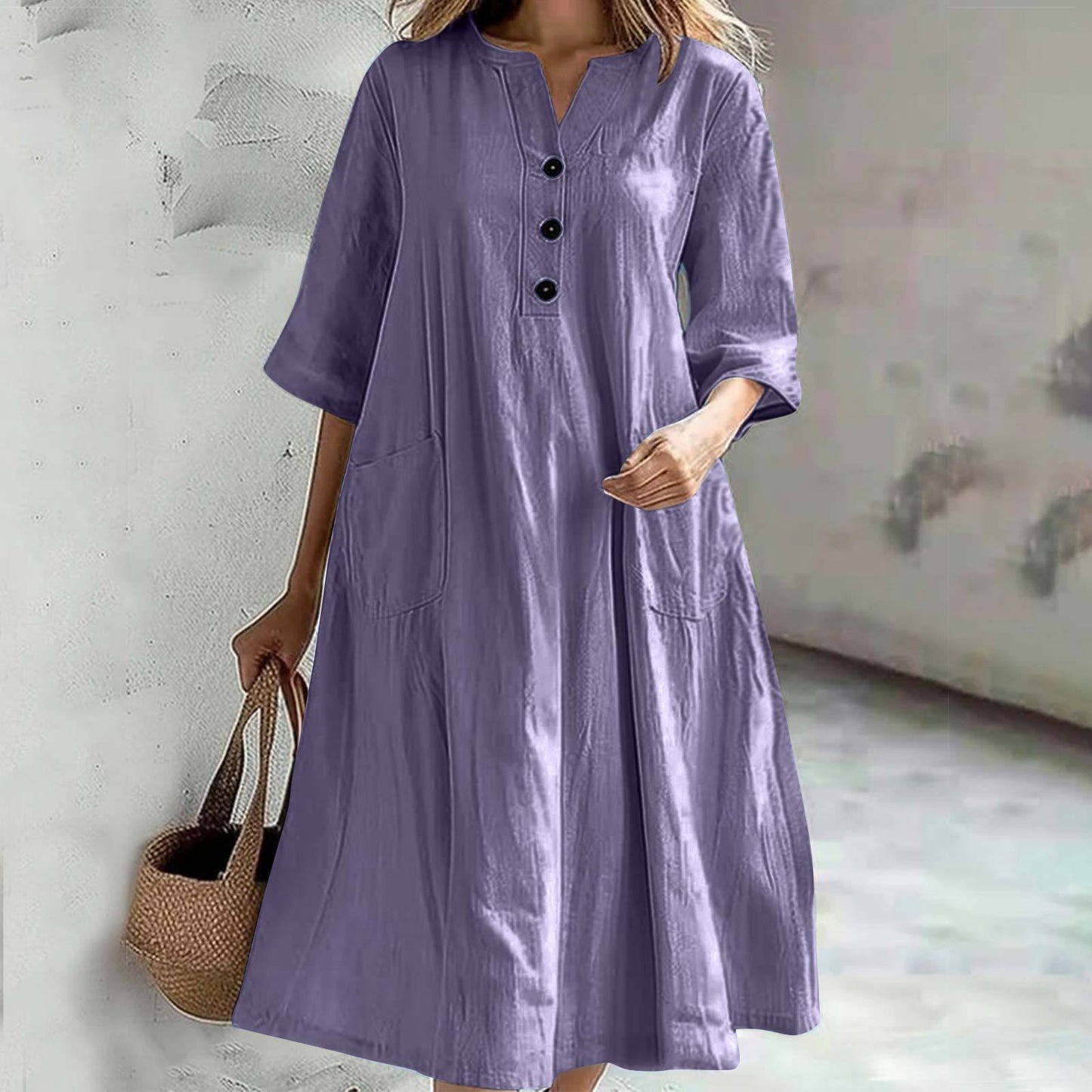 Robe décontractée en coton pour femmes avec patte de boutonnage et poches pratiques Chic und Stil