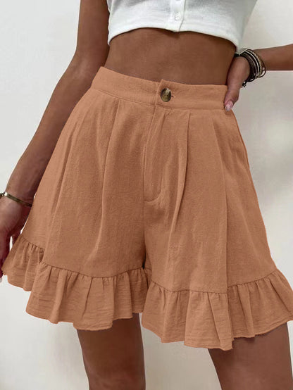 Shorts à volants pour femmes avec taille élastique et poches latérales Chic und Stil