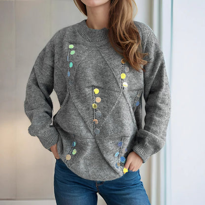 Pull décontracté pour femmes avec des paillettes décoratives et un motif de maille texturé Chic und Stil