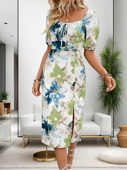 Dames Élégante Robe Midi Fleurie Chic und Stil