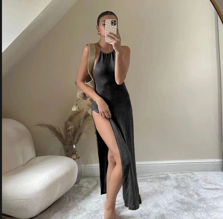 Femme Robe maxi élégante avec une fente chic et un tissu fin Chic und Stil