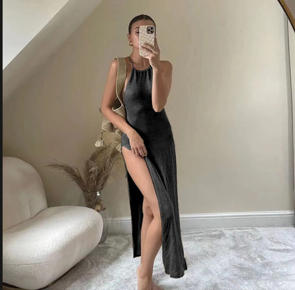 Femme Robe maxi élégante avec une fente chic et un tissu fin Chic und Stil