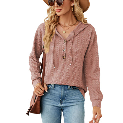 Pull à capuche décontracté pour femmes avec surface texturée et détails de boutons Chic und Stil
