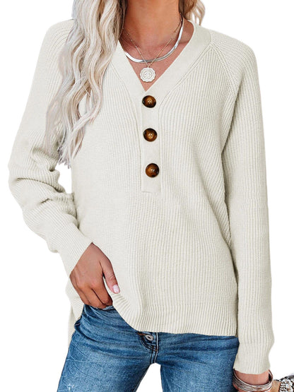 Pull en tricot pour dames avec détails de boutons et décolleté en V plongeant Chic und Stil