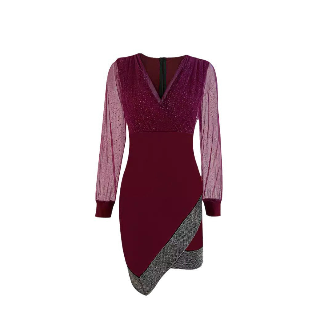 Femmes Robe portefeuille élégante avec des détails scintillants et des manches transparentes Chic und Stil