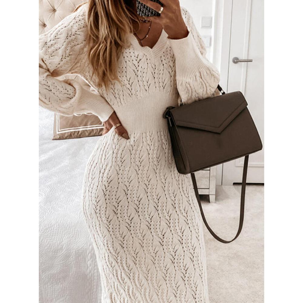 Robe en tricot pour femmes avec motif semi-transparent et élégant décolleté en V Chic und Stil