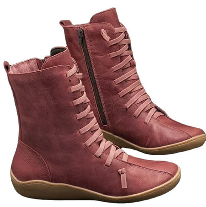 Bottes en cuir pour femmes à tige haute et lacets respirants Chic und Stil