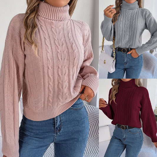 Dames Pull en tricot confortable avec col montant et motif torsadé Chic und Stil
