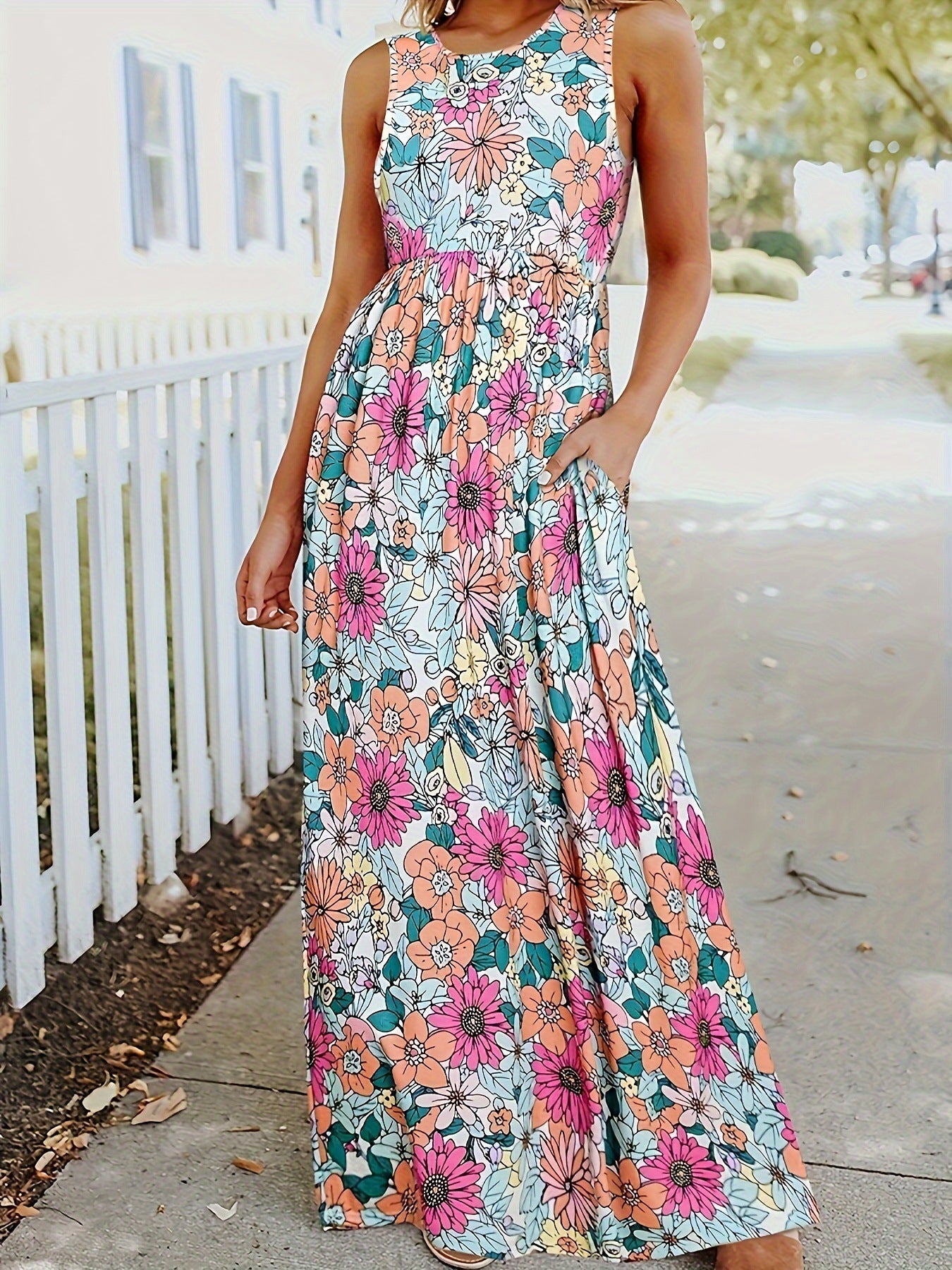 Robe maxi femme avec motif floral et poches pratiques Chic und Stil