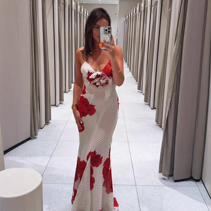 Robe à bretelles spaghetti pour femmes avec imprimé floral et détails en volants Chic und Stil