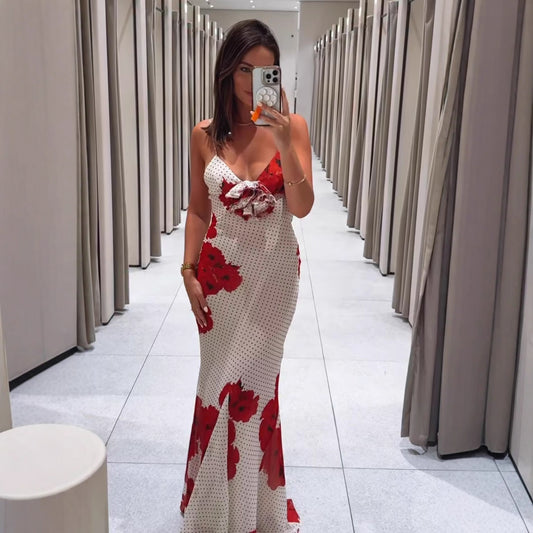 Robe à bretelles spaghetti pour femmes avec imprimé floral et détails en volants Chic und Stil