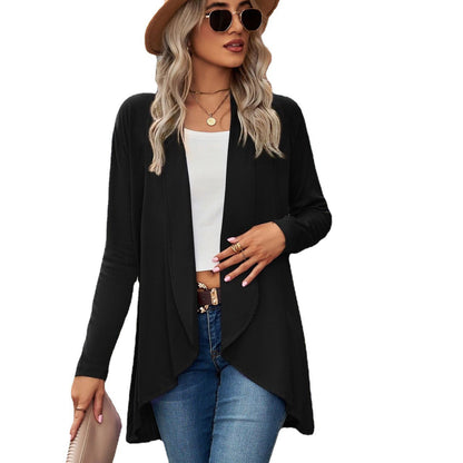 Dames décontracté long cardigan en tissu doux avec ourlet asymétrique Chic und Stil