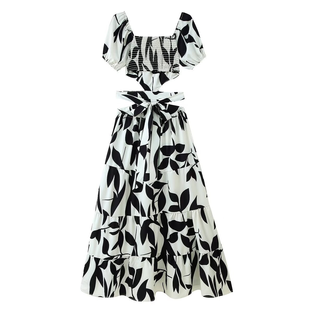 Robe maxi dame avec découpe florale et détails en volants Chic und Stil