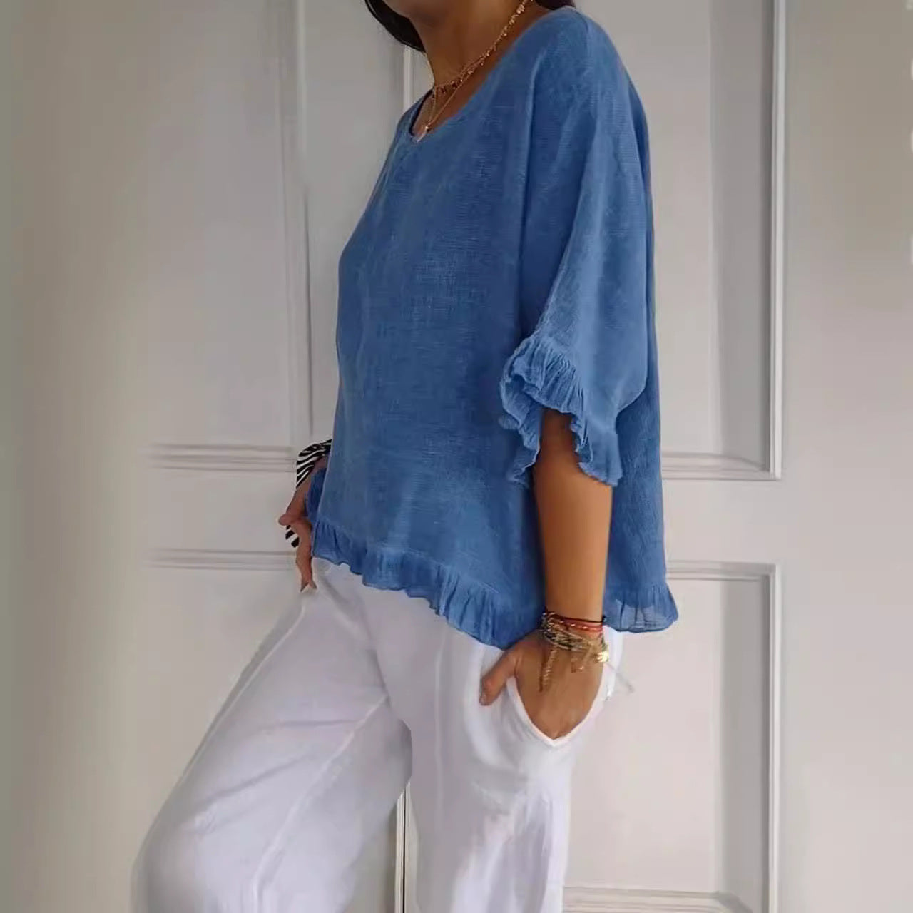 Blouse décontractée pour femmes avec bordure froncée Chic und Stil