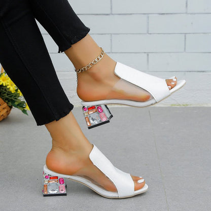 Mules à brides pour femmes avec design floral et confortable talon bloc Chic und Stil