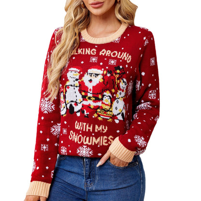 Pullover de Noël pour femmes avec motif amusant de Santa et bonhomme de neige Chic und Stil