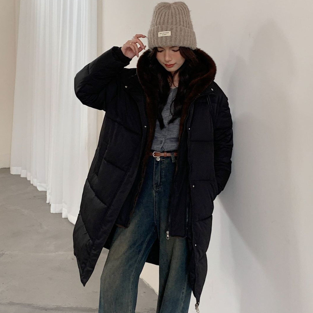 Dames élégant parka d'hiver rembourré avec col en fausse fourrure et poches pratiques Chic und Stil