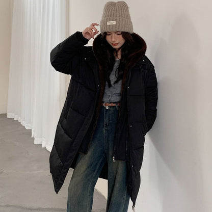 Dames élégant parka d'hiver rembourré avec col en fausse fourrure et poches pratiques Chic und Stil