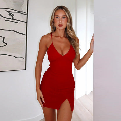 Robe mini à bretelles spaghetti stylée pour dames avec fente latérale Chic und Stil