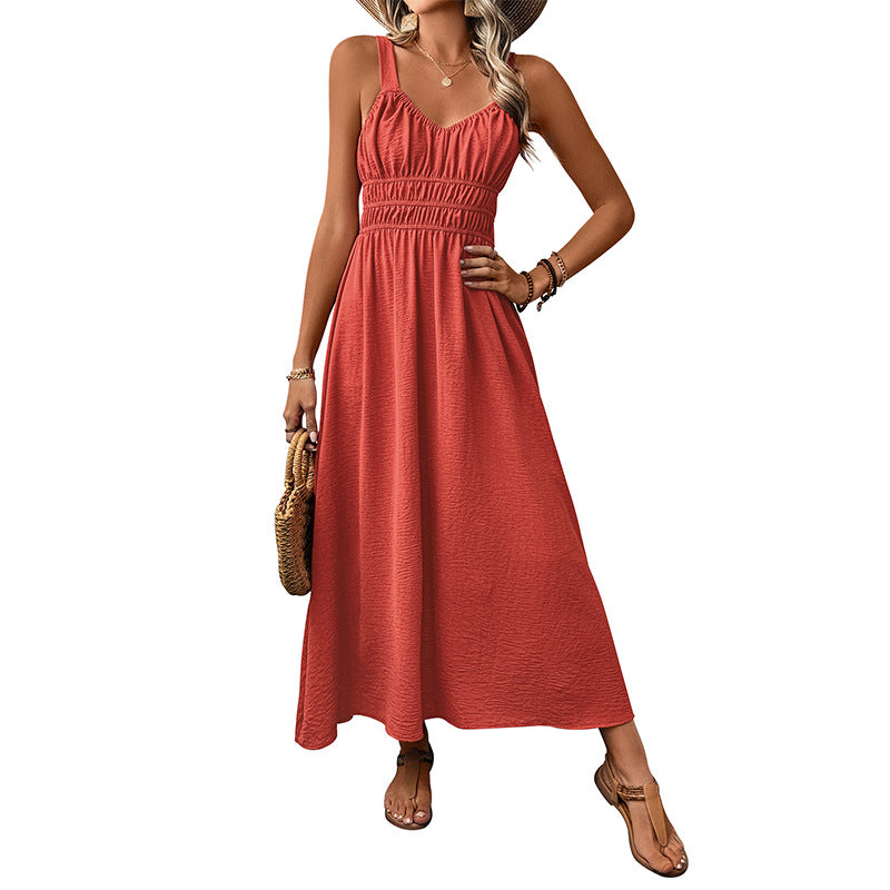 Robe d'été maxi pour femmes avec bustier froncé et bretelles réglables Chic und Stil