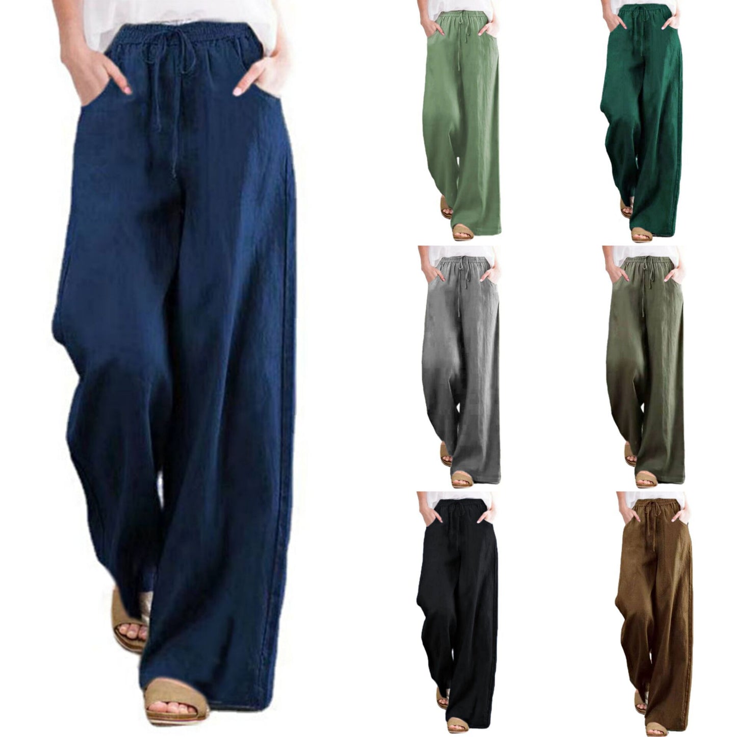Wide linen pants for women with elastic waistband and side pockets Chic und Stil