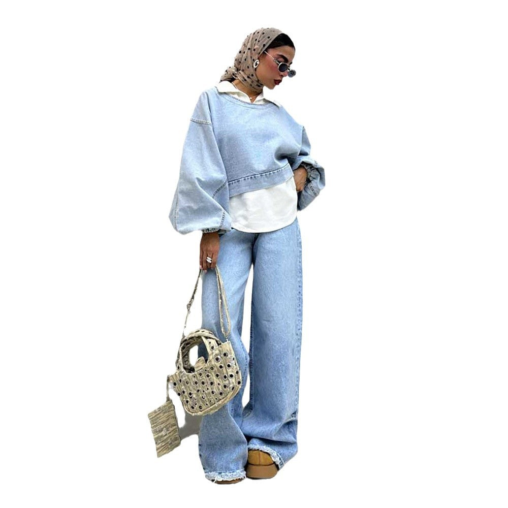 Pull en denim oversize pour femmes avec des manches volumineuses Chic und Stil