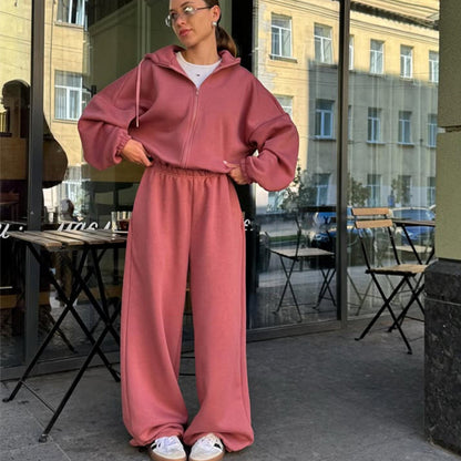 Dames confortable ensemble de training en polaire avec col montant et poignets élastiques Chic und Stil