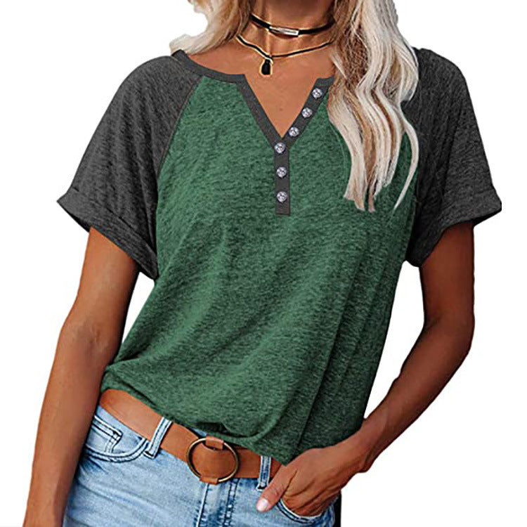 T-shirt femme style raglan avec détails de boutons décoratifs et coupe décontractée Chic und Stil