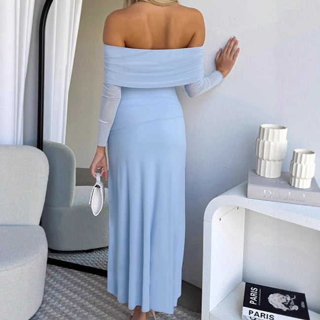 Robe maxi chic pour femmes avec design sans épaules et fente latérale Chic und Stil