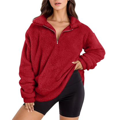 Dames doux pull en fleece avec demi-fermeture éclair Chic und Stil