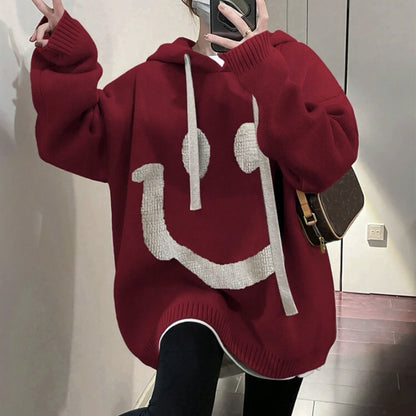 Dames Pull oversized décontracté avec motif smiley Chic und Stil