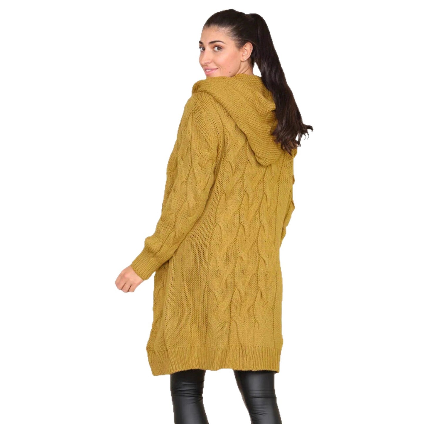 Dames Gros Tricot Hoodie-Manteau avec Design de Tresse et Poches Profondes Chic und Stil