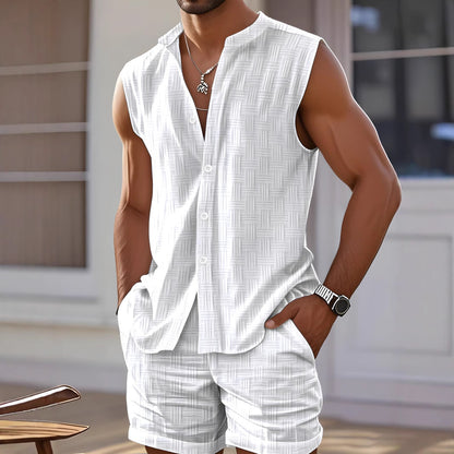 Hommes Décontracté Sans Manches Boutonné Ensemble Chic und Stil