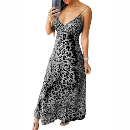 Robe maxi femme avec un design fin de bretelles spaghetti et un motif animal saisissant Chic und Stil