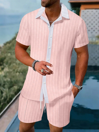 Chemise de loisirs pour hommes avec patte de boutonnage et ensemble de shorts Chic und Stil
