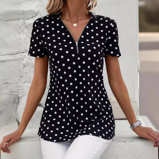 Dames à pois Zip-Up Top Chic und Stil