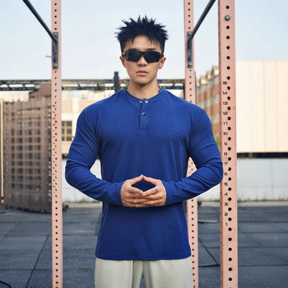 Men's Long Sleeve Henley T-shirt in breathable material with button collar Chic und Stil